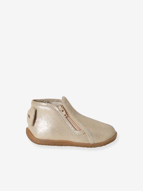 Chausson zippée souples en cuir bébé or+vieux rose - vertbaudet enfant 