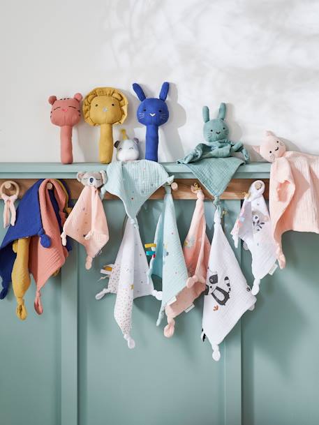 Doudou personnalisable en gaze de coton + hochet rond curry+VERT - vertbaudet enfant 