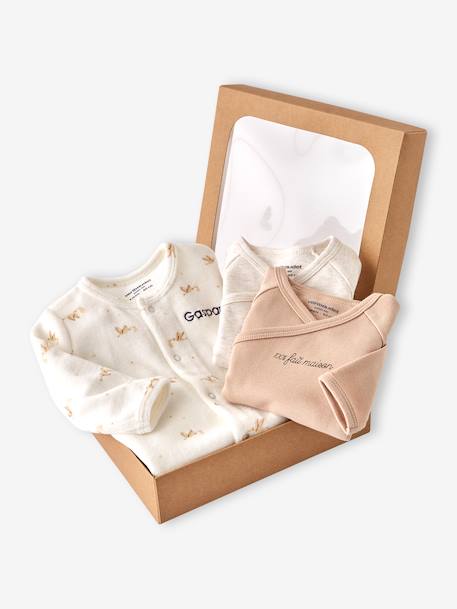Pyjama bébé en velours + 2 bodies coffret cadeau naissance écru - vertbaudet enfant 