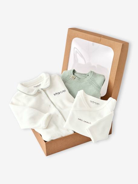 Ensemble bébé pyjama + body + gilet coffret cadeau naissance vert sauge - vertbaudet enfant 