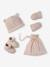 Kit naissance bonnet, moufles et chaussons et son pochon personnalisable beige chiné+écru+rose - vertbaudet enfant 