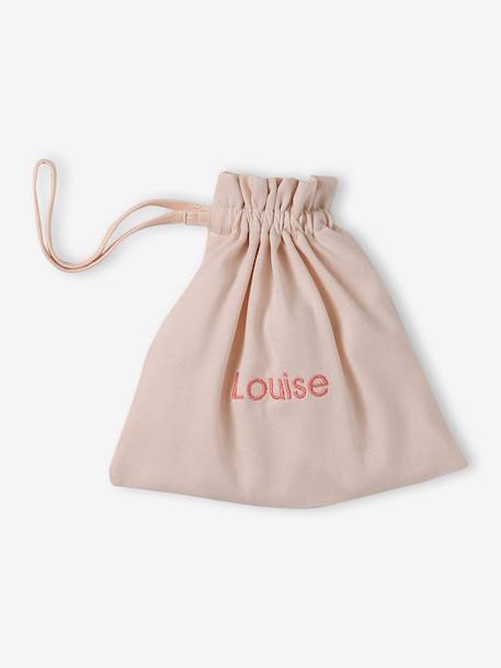 Kit naissance bonnet, moufles et chaussons et son pochon personnalisable beige chiné+écru+rose - vertbaudet enfant 