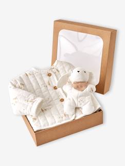 Bébé-Pull, gilet, sweat-Veste bébé matelassée en velours + doudou coffret cadeau naissance