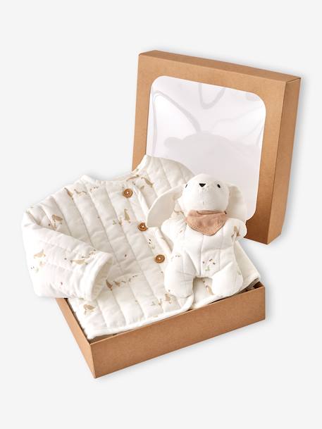 Veste bébé matelassée en velours + doudou coffret cadeau naissance écru - vertbaudet enfant 