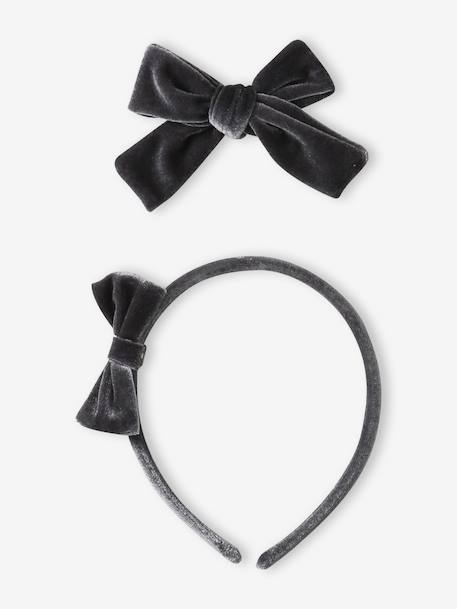 Set met fluwelen haarband en scrunchie antraciet+rood - vertbaudet enfant 