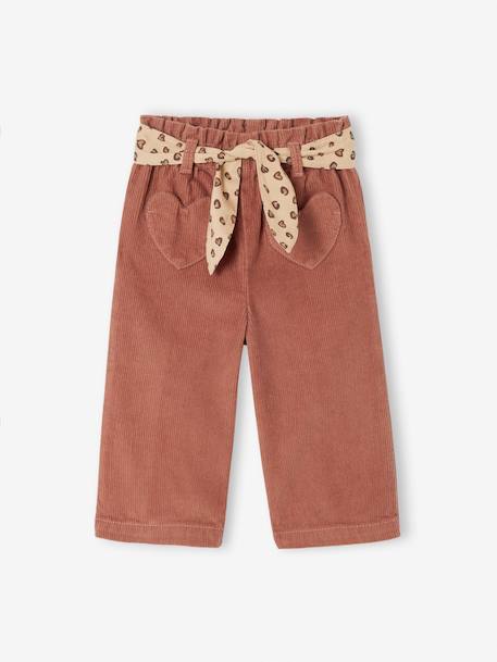 Babybroek van ribfluweel met 'luipaard' riem om te knopen terracotta - vertbaudet enfant 