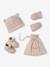 Kit naissance bonnet, moufles et chaussons et son pochon personnalisable beige chiné+écru+rose - vertbaudet enfant 