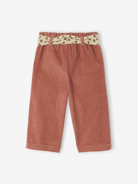 Babybroek van ribfluweel met 'luipaard' riem om te knopen terracotta - vertbaudet enfant 