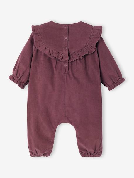 Combinaison bébé en velours avec col brodé et volanté aubergine - vertbaudet enfant 