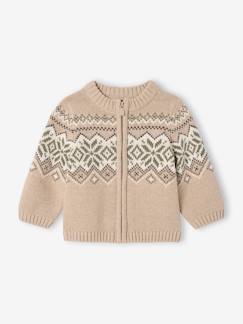 Bébé-Pull, gilet, sweat-Gilet zippé bébé en maille jacquard