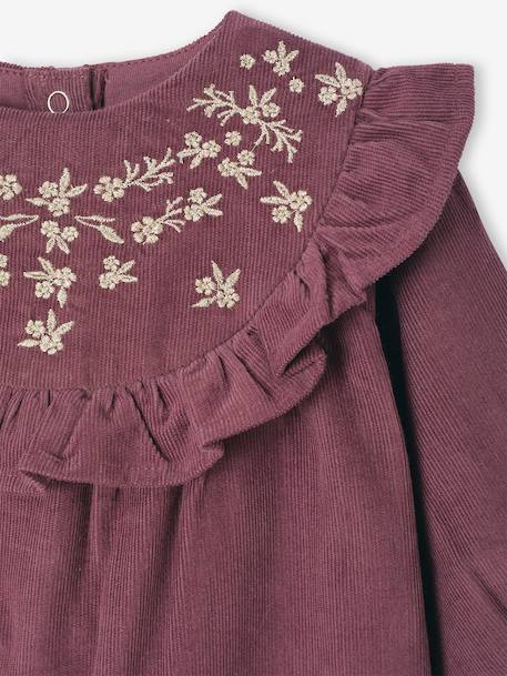 Babypakje in fluweel / velours met geborduurde en geplooide kraag aubergine - vertbaudet enfant 
