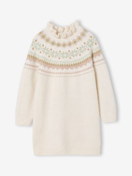 Jacquard jurk in tricot voor meisjes ecru+marineblauw - vertbaudet enfant 