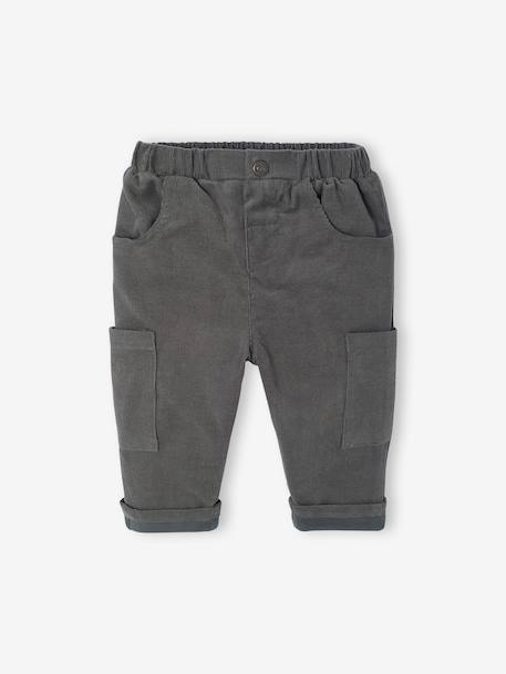 Pantalon bébé coupe battle en velours doublé anthracite+kaki - vertbaudet enfant 
