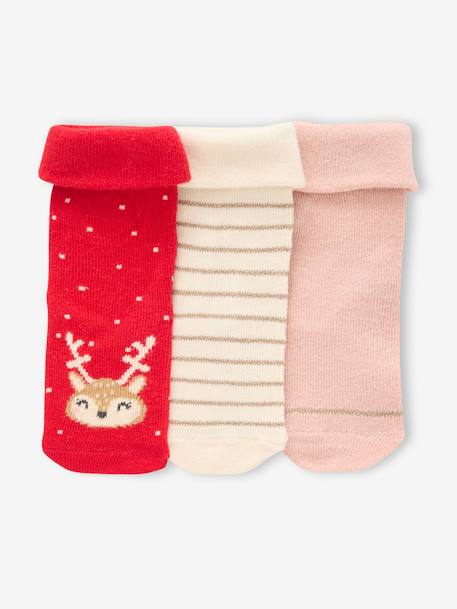 Coffret de 3 paires de chaussettes Noël bébé rose poudré - vertbaudet enfant 
