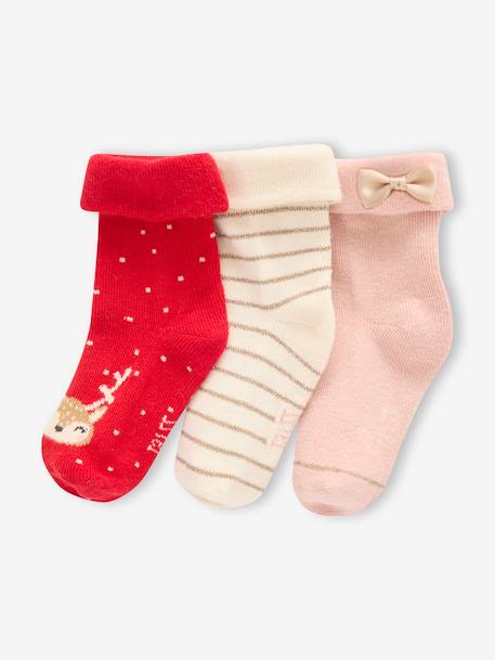 Coffret de 3 paires de chaussettes Noël bébé rose poudré - vertbaudet enfant 