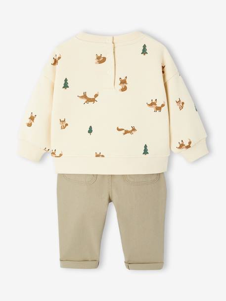 Babyset sweater met print + broek van keperstof kaki - vertbaudet enfant 