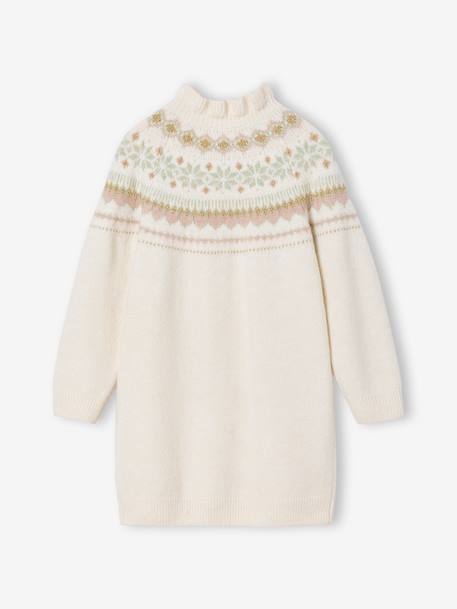 Robe jacquard en tricot fille écru+marine - vertbaudet enfant 