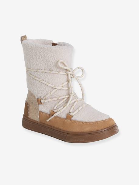 Baskets voor meisjes, synthetisch, gevoerd, veterboots en met rits kameel - vertbaudet enfant 