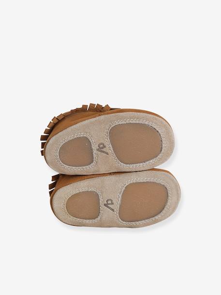 Chaussons élastiqués fourrés en cuir souple bébé lot marron - vertbaudet enfant 