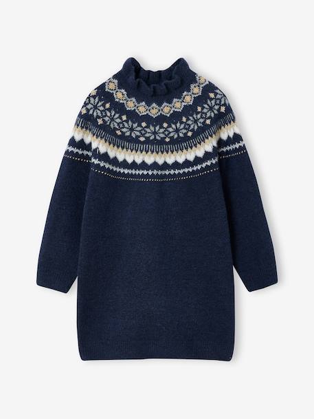 Robe jacquard en tricot fille écru+marine - vertbaudet enfant 