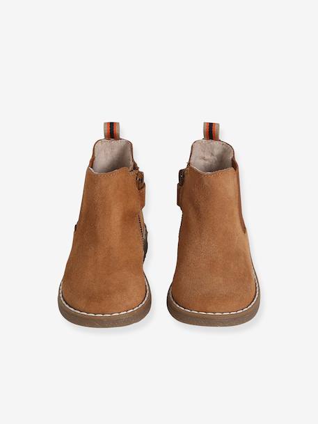 Gezipte en elastische leren boots voor babymeisjes kameel - vertbaudet enfant 