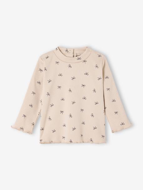 T-shirt bébé imprimé manches longues beige chiné+vieux rose - vertbaudet enfant 