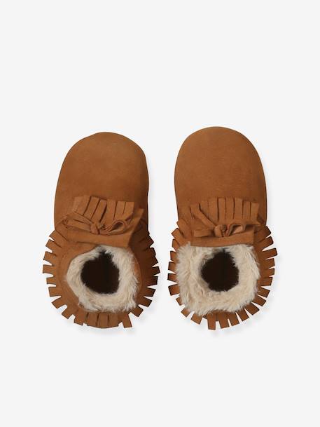 Chaussons élastiqués fourrés en cuir souple bébé lot marron - vertbaudet enfant 