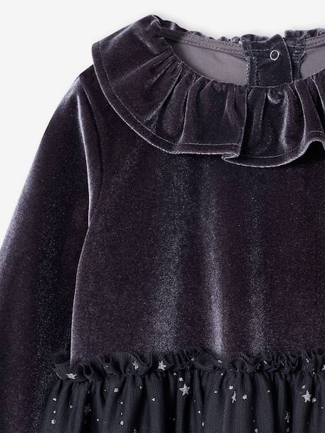 Robe fille noël velours tulle étoilé anthracite - vertbaudet enfant 