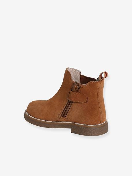 Gezipte en elastische leren boots voor babymeisjes kameel - vertbaudet enfant 