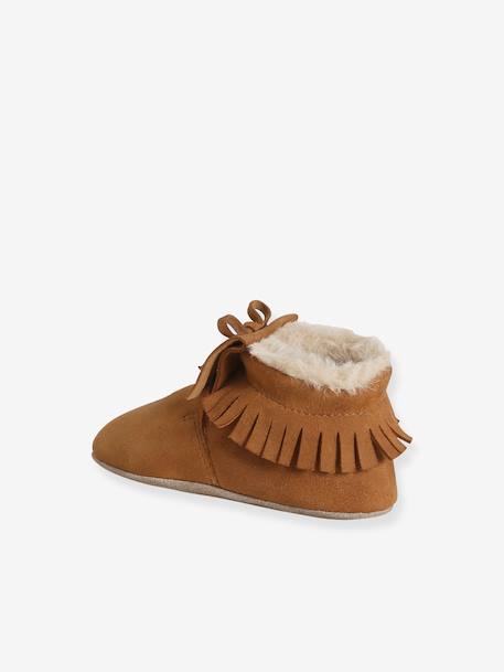 Chaussons élastiqués fourrés en cuir souple bébé lot marron - vertbaudet enfant 