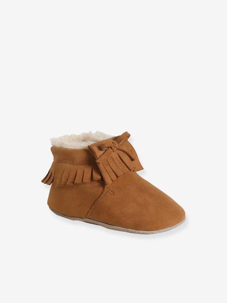 Chaussons élastiqués fourrés en cuir souple bébé lot marron - vertbaudet enfant 
