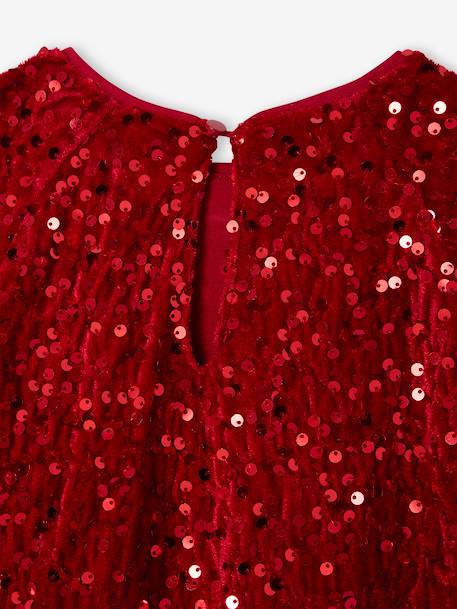 Meisjesjurk in fluweel / velours en pailletten rood - vertbaudet enfant 