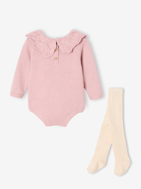 Ensemble naissance barboteuse en tricot et collants mauve - vertbaudet enfant 
