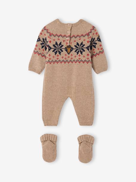 Ensemble naissance 2 pièces Noël combinaison chaussons en tricot beige chiné - vertbaudet enfant 