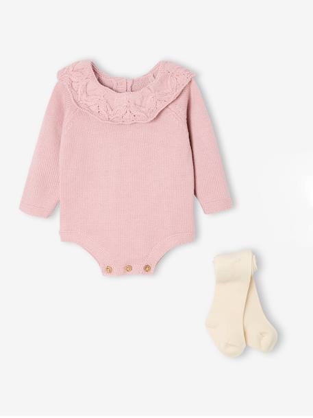 Ensemble naissance barboteuse en tricot et collants mauve - vertbaudet enfant 