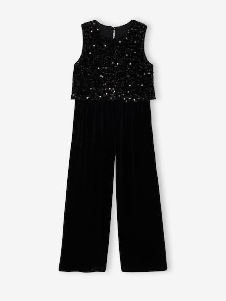 Fluwelen jumpsuit met pailletten voor meisjes zwart - vertbaudet enfant 