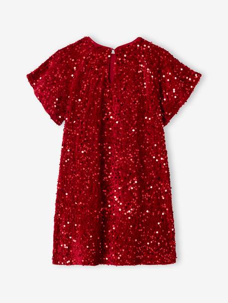 Meisjesjurk in fluweel / velours en pailletten rood - vertbaudet enfant 