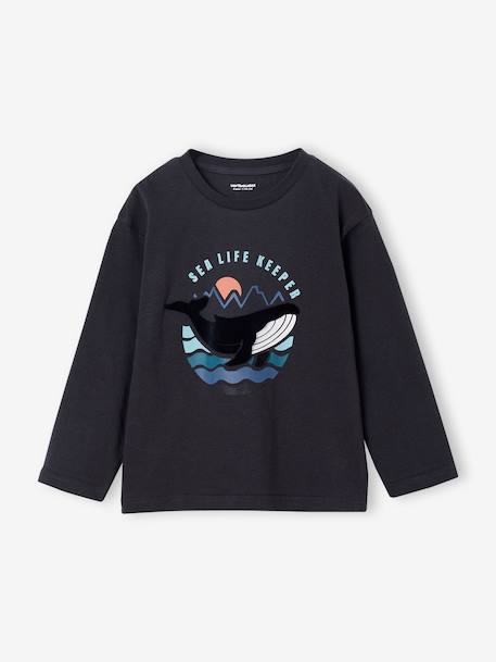 T-shirt voor jongens met print op de voorkant antraciet+ecru - vertbaudet enfant 