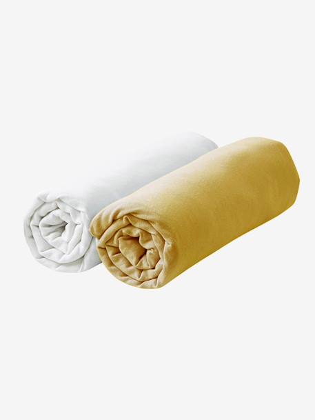 Lot de 2 draps-housses bébé en jersey extensible blanc+GRIS+JAUNE CURRY+ROSE PALE+VERT BLEUTE - vertbaudet enfant 