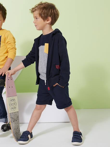 Jongensbermuda van molton Donkerblauw+pecannoot - vertbaudet enfant 