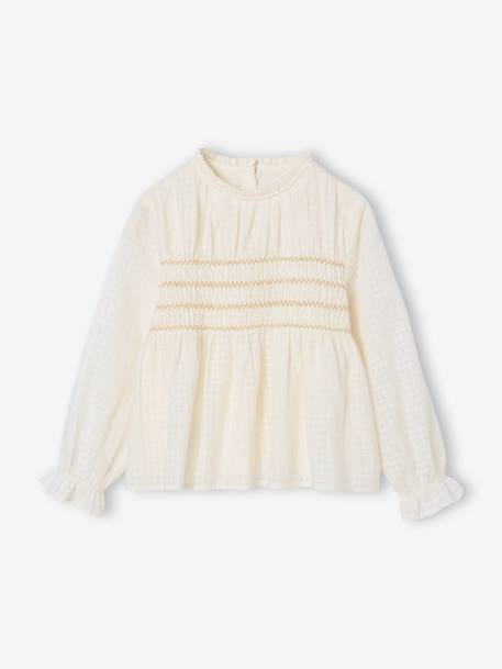 Blouse voor meisjes met geborduurde smocks voor Kerstmis ecru - vertbaudet enfant 