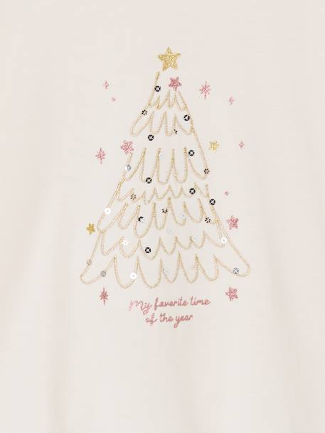 Tee-shirt fille noël motif sapin brillant manches longues écru - vertbaudet enfant 