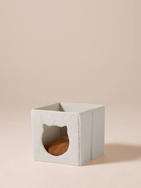 Panier cube pour chat en tissu Teddy blanc - vertbaudet enfant 