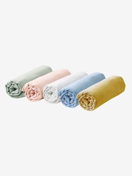 Lot de 2 draps-housses bébé en jersey extensible blanc+GRIS+JAUNE CURRY+ROSE PALE+VERT BLEUTE - vertbaudet enfant 