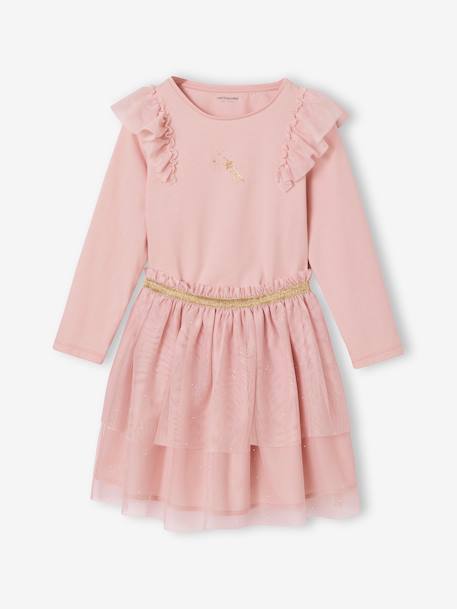 Kerst set voor meisjes, rok met tule en t-shirt met ruches roze (poederkleur) - vertbaudet enfant 