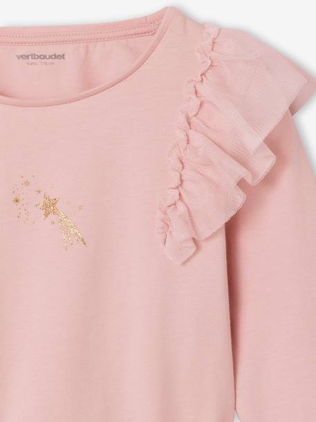 Kerst set voor meisjes, rok met tule en t-shirt met ruches roze (poederkleur) - vertbaudet enfant 
