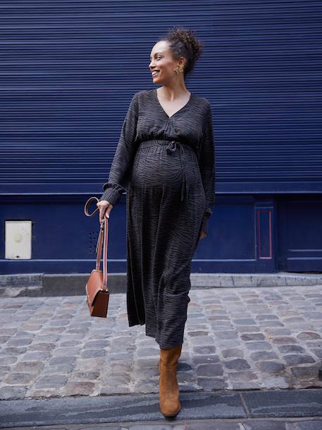 Robe longue grossesse et allaitement motif zébré chocolat - vertbaudet enfant 