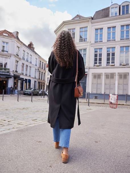Manteau en drap de laine évolutif grossesse et post-partum noir+noisette - vertbaudet enfant 