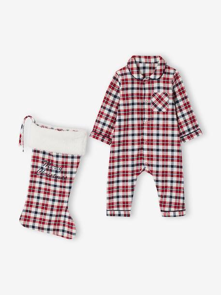 Ensemble bébé mixte combinaison + chaussettes à carreaux Noël rouge - vertbaudet enfant 