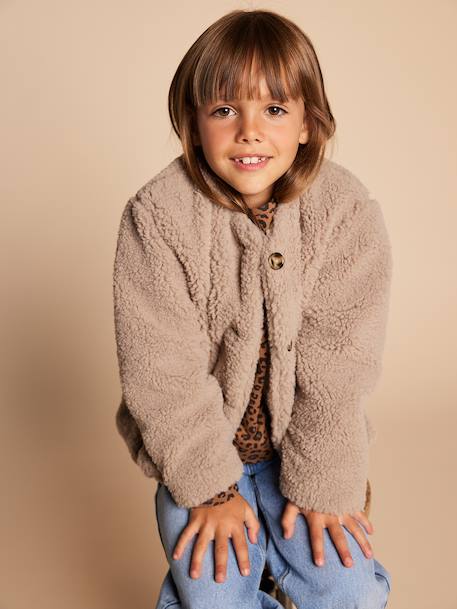 Veste fille sherpa doublée léopard collection capsule mère-fille taupe - vertbaudet enfant 